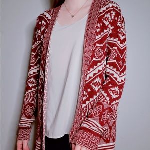 Pink Republic Maroon/Cream Aztec Pattern Cardigan